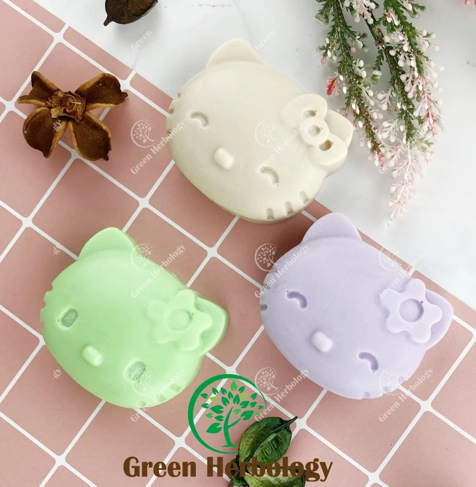 Hello Kitty 4 Silicone Soap Mold Handmade Green Herbology