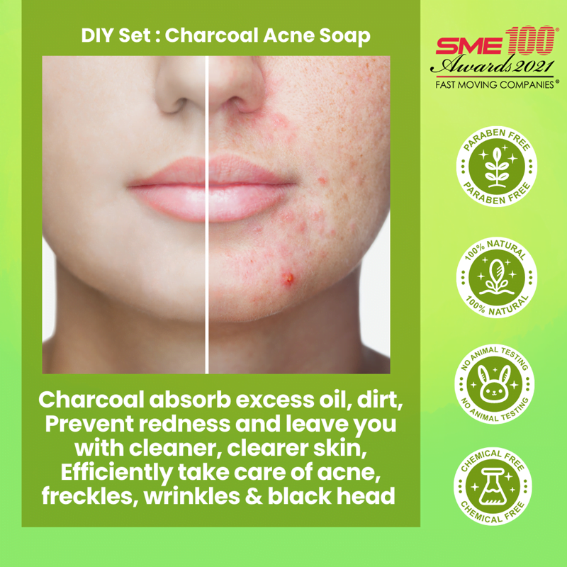 DIY Set Deep Cleansing Charcoal & Acne Facial Soap Green Herbology