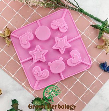 Silicone Mold For Handmade Soap, Heart, Stars & Love Shape 8 Lollipops