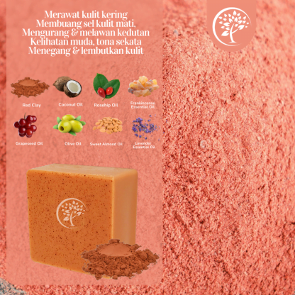 Red clay handmade soap for face & body 70G