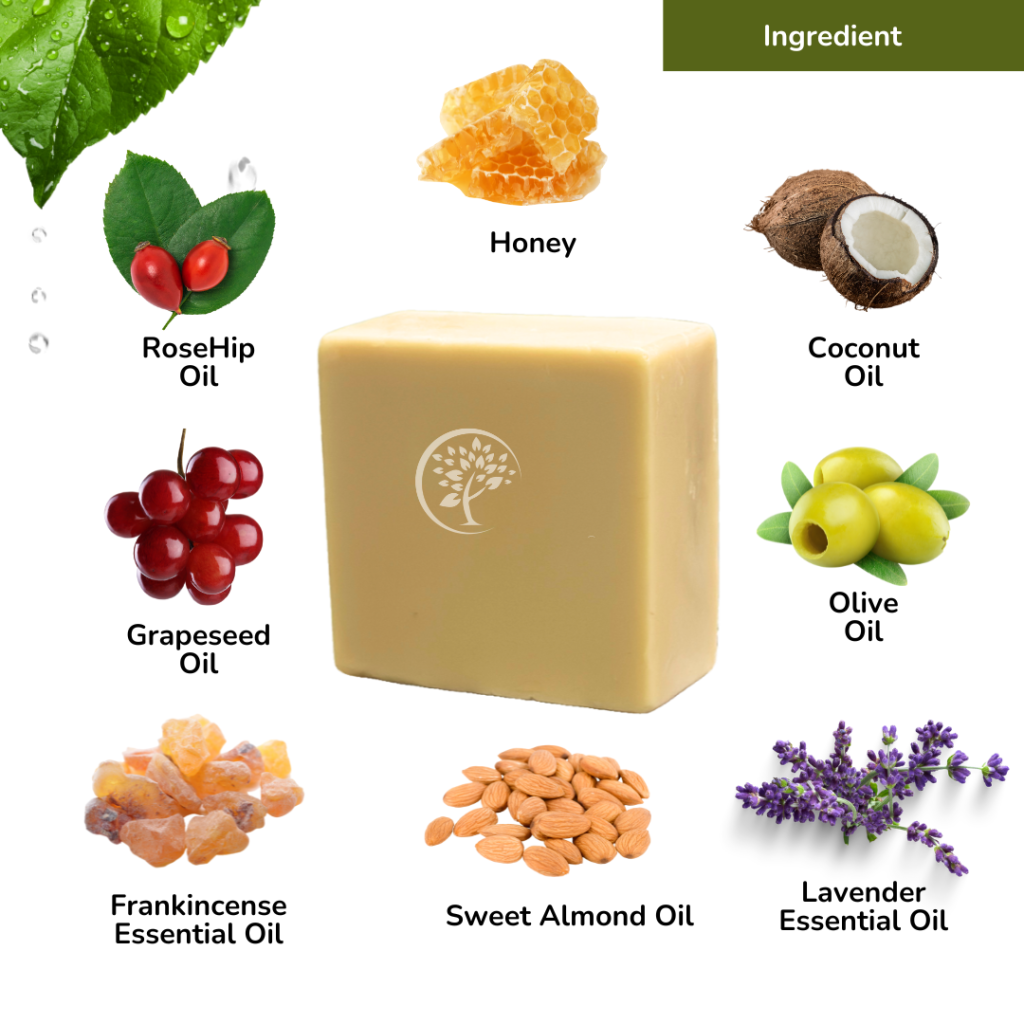 A 70g bar of honey soap placed on a natural background, showcasing its golden-yellow brownish color and moisturizing texture. The soap is intended for gentle cleansing and hydration of the skin.