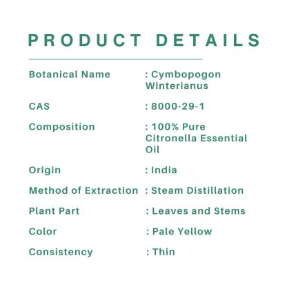 product details and product specification of citronella essential oil